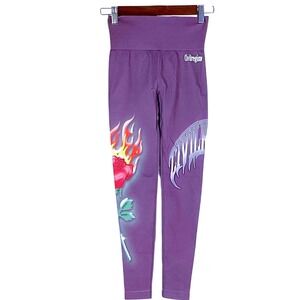 Civil Regime Womens Purple Brushed Rose Kelly Seamless Scrunch Leggings XS NEW